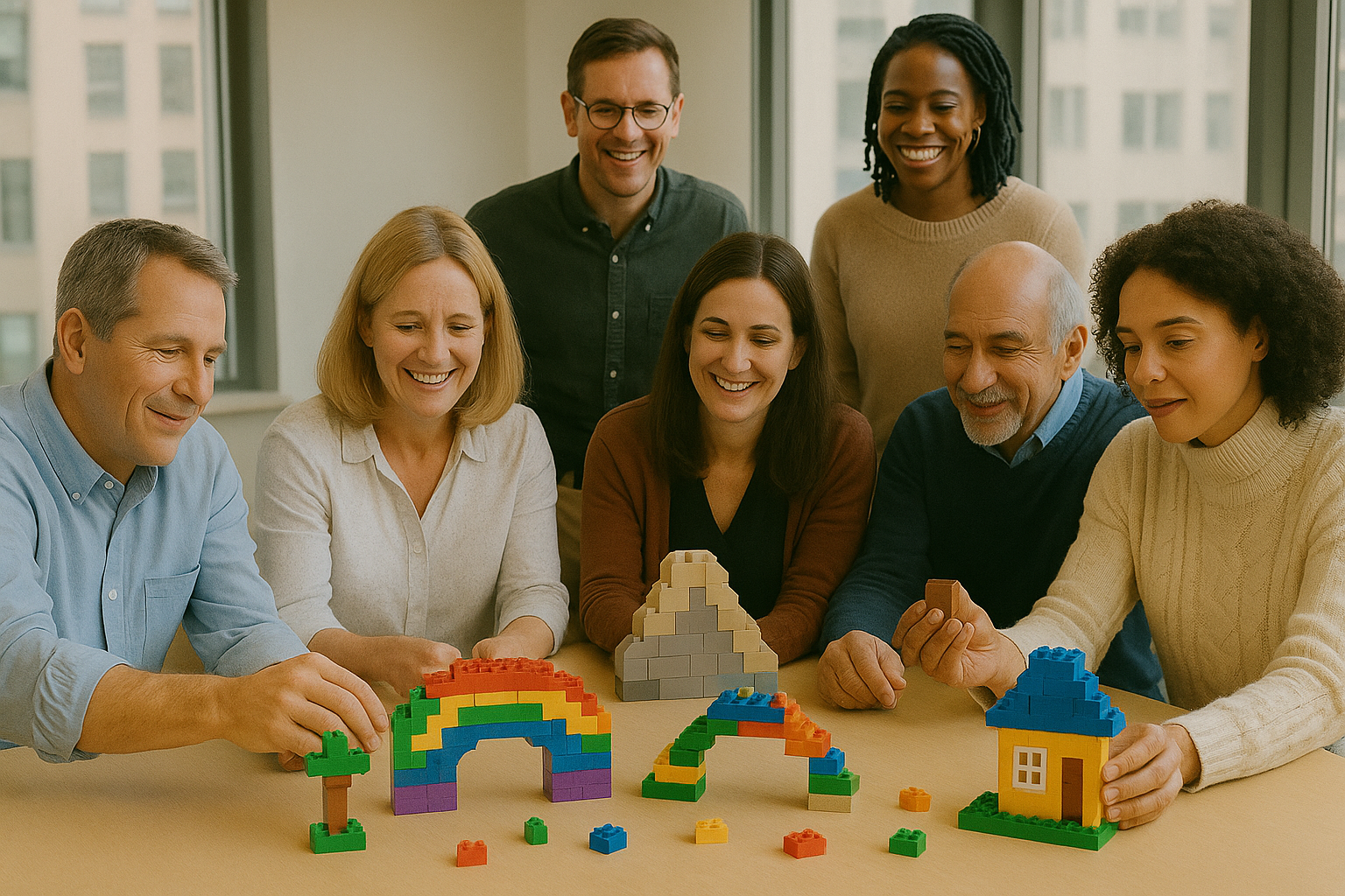 A workshop environment prepared for a LEGO Serious Play for resilience session.