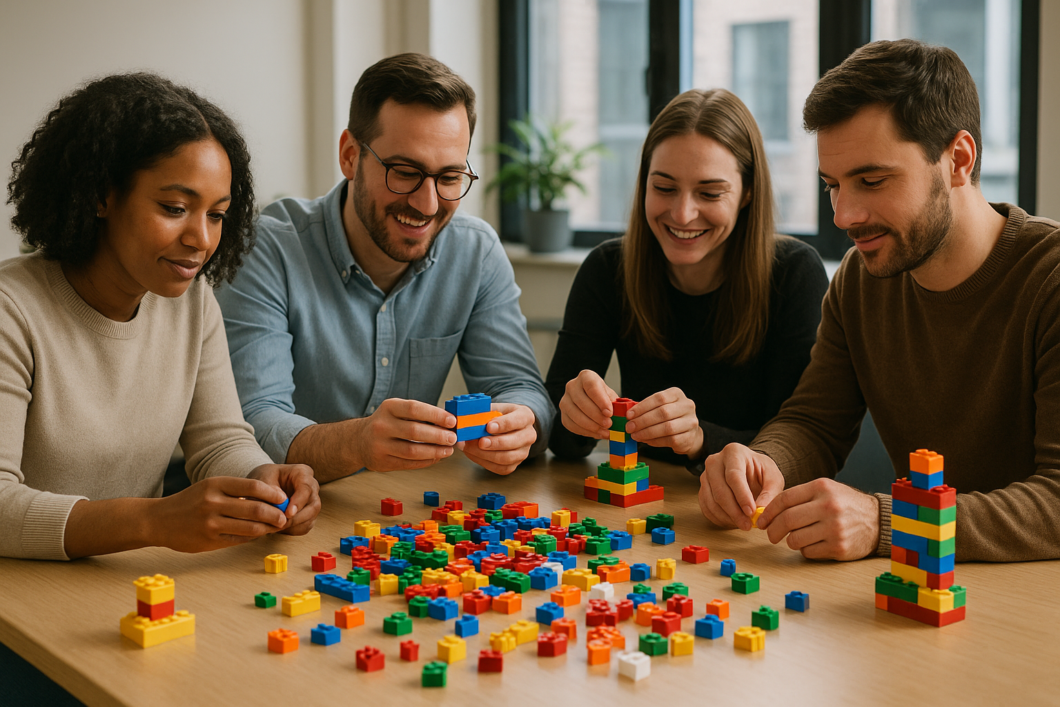 LEGO models showing a bridge connecting two separate structures, symbolizing conflict resolution.