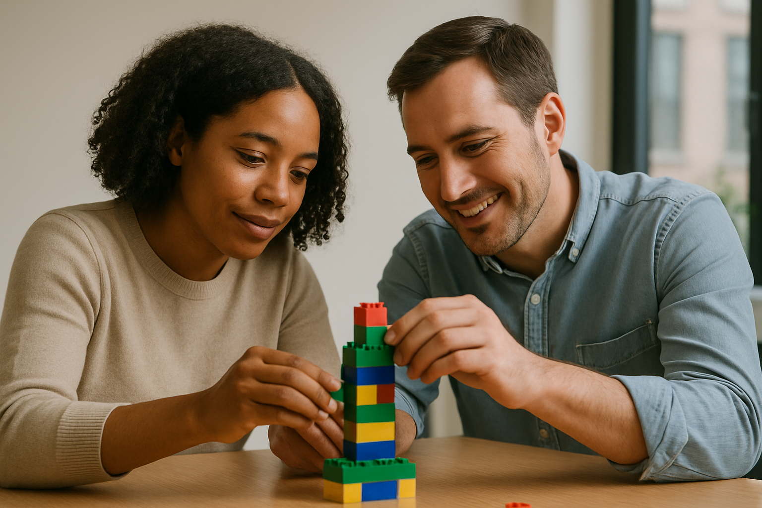 A complex, unified LEGO model created by a team.